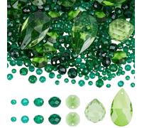 SUNNYCLUE 525 pièce de Prismes en Cristal pour Lustre Attrape Soleil Perles Rainbow Maker Hautes Breloques Octogonales en Forme de Larme en Verre Vert Ornements Suspendus pour la Maison la Chambre les