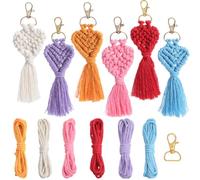 SUNNYCLUE 6 kit de Fabrication de Porte Clés en Macramé en Forme de Queue de Poisson en Forme de Cœur avec Instructions Kits de Porte Clés en Macramé à Pompon Kits de Macramé Boho pour Adultes Débutan