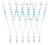SUNNYCLUE 6 pcs Fantaisie Lanières Perles Id Badge Collier Alliage Synthétique Turquoise Mignon Antique Bohème Pierres Précieuses ID Noms Carte Breakaway Reel Lanières Ensemble avec Fermoir pour Burea