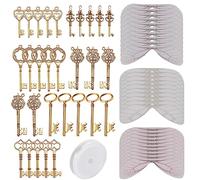 SUNNYCLUE 61 Pcs Flying Keys Charms Antique Golden Skeleton Enchanted Key Pendentifs avec Charme Ailes de Libellule 11.48 Mètres Élastique Cristal Chaîne pour DIY Art Collier Fabrication de Bijoux