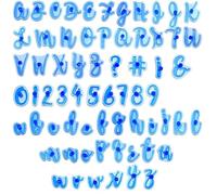 SUNNYCLUE 66 pièce de Tampons à Gâteau en Forme de Lettres et de Chiffres Tampon à Biscuits en Plastique Bleu Fondant Écriture Manuscrite Caractères Alphabet Chiffres Majuscules Minuscules Emporte Piè