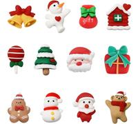SUNNYCLUE 72 pièce 12 styles de Breloques à Dos Plat de Noël en Vrac Cabochons Mignons en Vrac Breloque en Résine à Dos Plat Coloré Opaque Père Noël Bonhomme de Neige Cloche Cabochon pour Bijoux de No