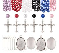 SUNNYCLUE 778 kit de Fabrication de Chapelet 6 Ensembles Croix Breloques Cabochons Monture en Verre Perles D'Imitation Breloques Crucifix pour Femmes et Hommes Cadeaux Commémoratifs