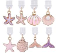 SUNNYCLUE 8 styles de lecteur E - Breloque prise anti-poussière - Port de charge USB C - En vrac - En émail rose - Étoile de mer - Pendentif d'été pour téléphone, écouteurs, téléphone portable