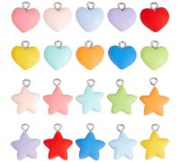 SUNNYCLUE 80 Breloque en Résine en Forme D'Étoile et de Cœur Petite Opaque Multicolore avec Pendentif Pentagramme et Cœurs D'Amour pour la Saint Valentin Idéale pour la Création de Bijoux (Boucles D'O