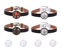 SUNNYCLUE 8pcs 2 Couleurs Cabochon Kit de Fabrication de Bracelet en Cuir Comprend 4pcs Bracelet Blanks Bezel Tray Settings & 4pcs 18mm Round Clear Glass Cabochon Dome Tiles Jewellery Jewelry