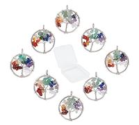 SUNNYCLUE 8Pcs Arbre Vie Pendentif Quartz Cristal Pendentif Pierres Précieuses Plat Rond avec Arbre de Vie Charme Pendentifs Résultats Trou pour Bijoux Bracelet Chakra Collier Faire, Ruban