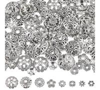 SUNNYCLUE Boîte de 160 Capuchons de Perles de Fleurs en Argent 8mm - Perles D'Espacement Tibétaines en Alliage Métallique Vintage pour la Fabrication de Bijoux