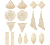 SUNNYCLUE Boîte de 32 Véritables Breloques en Laiton Plaqué Or 24K - Plat Rond, Larme, Triangle, Rectangle, Estampage, Étiquette Vierges pour la Fabrication