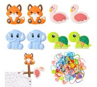 SUNNYCLUE Butée D'Aiguilles à Tricoter 60 marqueur de Maille Verrouillable avec 8 Embouts en Silicone Motif Animal Renard Éléphant Perles en Silicone pour Crochet