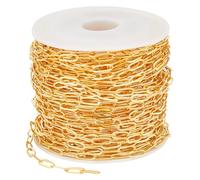 SUNNYCLUE Chaîne à Maillons en Forme de Trombone de 32.81 pied Chaîne à Trombone Dorée en Laiton de 3mm de Large Chaîne à Maillons Ovale Soudée et Allongée pour la Fabrication de Bijoux Colliers Brace