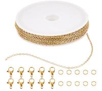 SUNNYCLUE Chaîne en Or de 32.8 pied/10 m Chaîne Ovale de 3mm Rouleau en Vrac Chaînes Satellites avec Anneau de Jonction et Fermoirs Mousquetons Kits de Chaînes à Maillons pour la Fabrication de Bijou