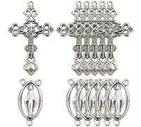 SUNNYCLUE Croix Crucifix en Argent 40 Pièces Chapelet Vintage de Pâques en Métal Ovale Liens Connecteurs en Alliage pour Bijoux