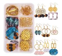 SUNNYCLUE DIY 8 Paires Bohemia Résine Teardrop Star Square Round Leaf Boucle d'oreille Faire Starter Kit avec Alliage Lustre Connecteur Fournitures Femmes Adultes Débutants