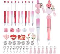 SUNNYCLUE DIY 9 Ensemble de Stylos à Perles avec Perles 145 Pièces Kit de Stylos à Beads à Bille à Encre Noire Kits de Fabrication de à Beads en Bois Rose Saint Valentin Coeur Amour Brel