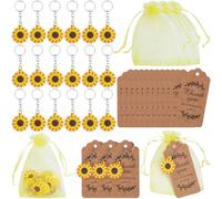 SUNNYCLUE Ensemble de porte-clés tournesol avec 30 porte-clés tournesol, 30 pièces kraft de remerciement et 30 étiquettes en organza, souvenir de mariage pour invités, mariage, anniversaire, retour