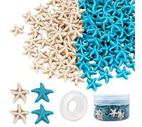 SUNNYCLUE Kit de 144 à 156 perles turquoises en forme d'étoile de mer pour la fabrication de bijoux et bracelets - Étanches, motif océan d'été, porte-bonheur et étoiles de mer, beige, bleu