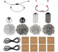 SUNNYCLUE Kit de Fabrication de Bracelets en Code Morse 1 boîte de 1219 pièces Perles D'Espacement Argentées Tube Long en Plastique CCB Espaceurs Ronds Kits de Bijoux en Code Morse avec Cartes de Déco