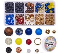 SUNNYCLUE Kit de fabrication de bracelets en pierres chakras du système solaire, 8 mm, 11 couleurs, 100 perles planètes, 100 pièces de lave et entretoises