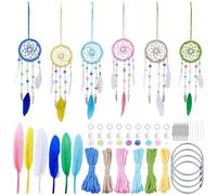 SUNNYCLUE Kit de Fabrication de Capteur de Rêves à Faire Soi Même (6 kit) : Plumes Perles de Verre Décoration Murale Style Bohème Idéal pour la Voiture le Rétroviseur Ou la Maison Tutoriel Vidéo Inclu