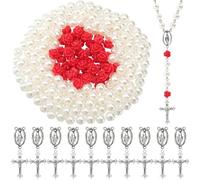 SUNNYCLUE Kit de Fabrication de Chapelet 480 pièce Breloques Crucifix Pendentifs Crucifix Breloques Croix de Pâques Perles de Fleur Rose Rouge Perles D'Imitation pour la Fabrication de Bijoux Fournitu
