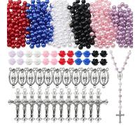 SUNNYCLUE Kit de Fabrication de Chapelet 696 pièce Pendentifs Crucifix Vintage Breloques en Croix de Pâques Croix de Chapelet Perles D'Imitation Perles Rouges et Roses pour la Fabrication de Bijoux Fo