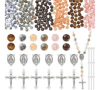 SUNNYCLUE Kit de Fabrication de Chapelet Breloques de Chapelet Breloques de Chandelier Ovales Pendentifs de Croix en Argent Antique Perles D'Espacement Rondes pour la Fabrication de Bijoux Fournitures