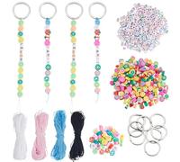 SUNNYCLUE Kit de Fabrication de Porte Clés en Perles de L'Alphabet 540 pièce 12 Ensembles avec Fil en Nylon Argile Fruits Fleurs Acrylique Lettres Mots Perles pour la Fabrication de Porte Clés Sacs à