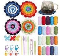 SUNNYCLUE Kit de Sous Verres au Crochet Kit de Démarrage pour Tricot avec Tutoriels Vidéo Étape Par Étape Instructions Faciles à Apprendre Fil à Crocheter pour Sous Verres à Fleurs pour Débutants Adul
