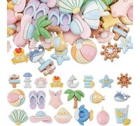 SUNNYCLUE Lot de 100 cabochons d'animaux marins en résine sur le thème de l'été - Breloques à dos plat - Animaux hawaïens de la mer, de la plage, des coquillages, des étoiles de mer, des crabes - Pour