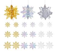 SUNNYCLUE Lot de 18 flocons de neige 3D à suspendre pour sapin de Noël en papier holographique pour fête des merveilles d'hiver, décoration d'intérieur