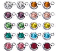 SUNNYCLUE Lot de 40 breloques en acier inoxydable avec strass en 10 couleurs - Grandes perles rondes en cristal pour pierres de naissance, fabrication de bijoux, colliers, bracelets, boucles