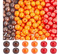 SUNNYCLUE Lot de 600 perles en bois naturel pour Thanksgiving, automne, rouge, orange, noix de coco marron, perles rondes à grand trou pour travaux manuels, guirlandes, fabrication de bijoux,