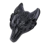 SUNNYCLUE Wolf Head Charms Pendentifs en Pierre D'Obsidienne Naturelle Statue de Loups Sculpté à la Main de Pierres Précieuses Figurine Cristaux de Poche avec Trou pour Colliers Fabrication