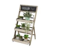 Étagère en bois pour plantes 3 niveaux avec ardoise "" Mon jardin"" - Beige - L 45 x P 43 x H 78 cm