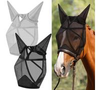 Sunnymove Lot de 2 masques anti-mouches pour cheval avec oreilles réglables, protection UV, grand espace pour les yeux avec oreilles pour chevaux, été, noir et gris