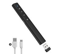 SunnyOcean Telecommande Ordinateur Powerpoint Rechargeable, Télécommande Powerpoint Pointeur sans Fil, 2.4GHz Hyperlien et Contrôle du Volume pour PC Mac Portable (Noir)