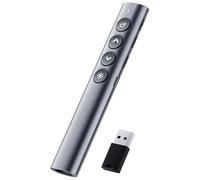 SunnyOcean Télécommande sans fil - Contrôle liens et fenêtres, volume, veille auto, alerte batterie, boîtier aluminium robuste, USB pour PowerPoint, 2,4 GHz, gris métallisé