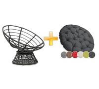 sunnypillow Fauteuil Papasan Pivotant 360°,Intérieur&Extérieur - Anthracite | Grand Confort avec Coussin Épais Ø 120 cm - Rotin Hydrofuge & Résistant UV - Fauteuil Rond pour Jardin, Terrasse