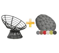 sunnypillow Fauteuil Papasan Pivotant 360°, Intérieur & Extérieur - Gris | Grand Confort avec Coussin Épais Ø 120 cm - Rotin Hydrofuge & Résistant UV - Fauteuil Rond pour Jardin, Terrasse, Balcon