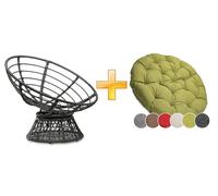 sunnypillow Fauteuil Papasan Pivotant 360°, Intérieur & Extérieur - Vert | Grand Confort avec Coussin Épais Ø 120 cm - Rotin Hydrofuge & Résistant UV - Fauteuil Rond pour Jardin, Terrasse, Balcon