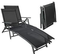 Sunnypillow Lot de 2 Chaise Longue Pliable - Capacité de Charge 150 kg - Transat de Jardin en Aluminium pour Balcon, Terrasse - Bain de Soleil avec Dossier Réglable en 8 Positions et Accoudoirs - Gris