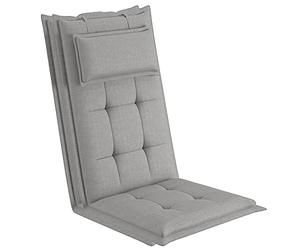 sunnypillow Lot de 2 Coussins de Chaise de Jardin Dossier Haut - 120 x 50 x 9 cm - Résistant UV, Impermeable, Extérieur - Cordons de retenue, Bande de réglage, Repose-tête Amovible - Gris