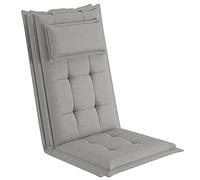 sunnypillow Lot de 2 Coussins de Chaise de Jardin Dossier Haut - Gris | 120 x 50 x 9 cm - Résistant UV, Impermeable, Extérieur - Cordons de retenue, Bande de réglage, Repose-tête Amovible