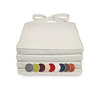 sunnypillow Lot de 4 Coussins, écru | pour chaise en rotin, 40 x 45 x 5 cm, rembourrés, avec rubans, pour l'intérieur et l'extérieur