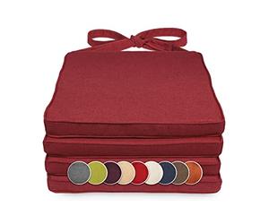 sunnypillow Lot de 4 coussins, pour chaise en rotin, 40 x 45 x 5 cm, rembourrés, avec rubans, pour l'intérieur et l'extérieur, rouges