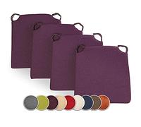 sunnypillow Lot de 4 galettes de Chaise en Forme de trapèze Assise Confortable avec Bande de Velcros Intérieure extérieure Dimensions: 42 (arrière) 35 (derrière) x 40 x 5 cm Violet