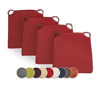 sunnypillow Lot de 4 galettes de Chaise en Forme de trapèze Assise Confortable avec Bande de Velcros Intérieure extérieure Dimensions: 42 (arrière) 35 (derrière) x 40 x 5 cm Rouge