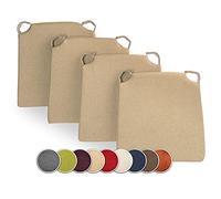 sunnypillow Lot de 4 galettes de Chaise en Forme de trapèze - Beige | Assise Confortable avec Bande de Velcros Intérieure extérieure Dimensions: 42 (arrière) 35 (derrière) x 40 x 5 cm
