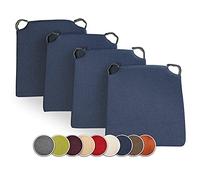 sunnypillow Lot de 4 galettes de Chaise en Forme de trapèze - Bleu foncé | Assise Confortable avec Bande de Velcros Intérieure extérieure Dimensions: 42 (arrière) 35 (derrière) x 40 x 5 cm